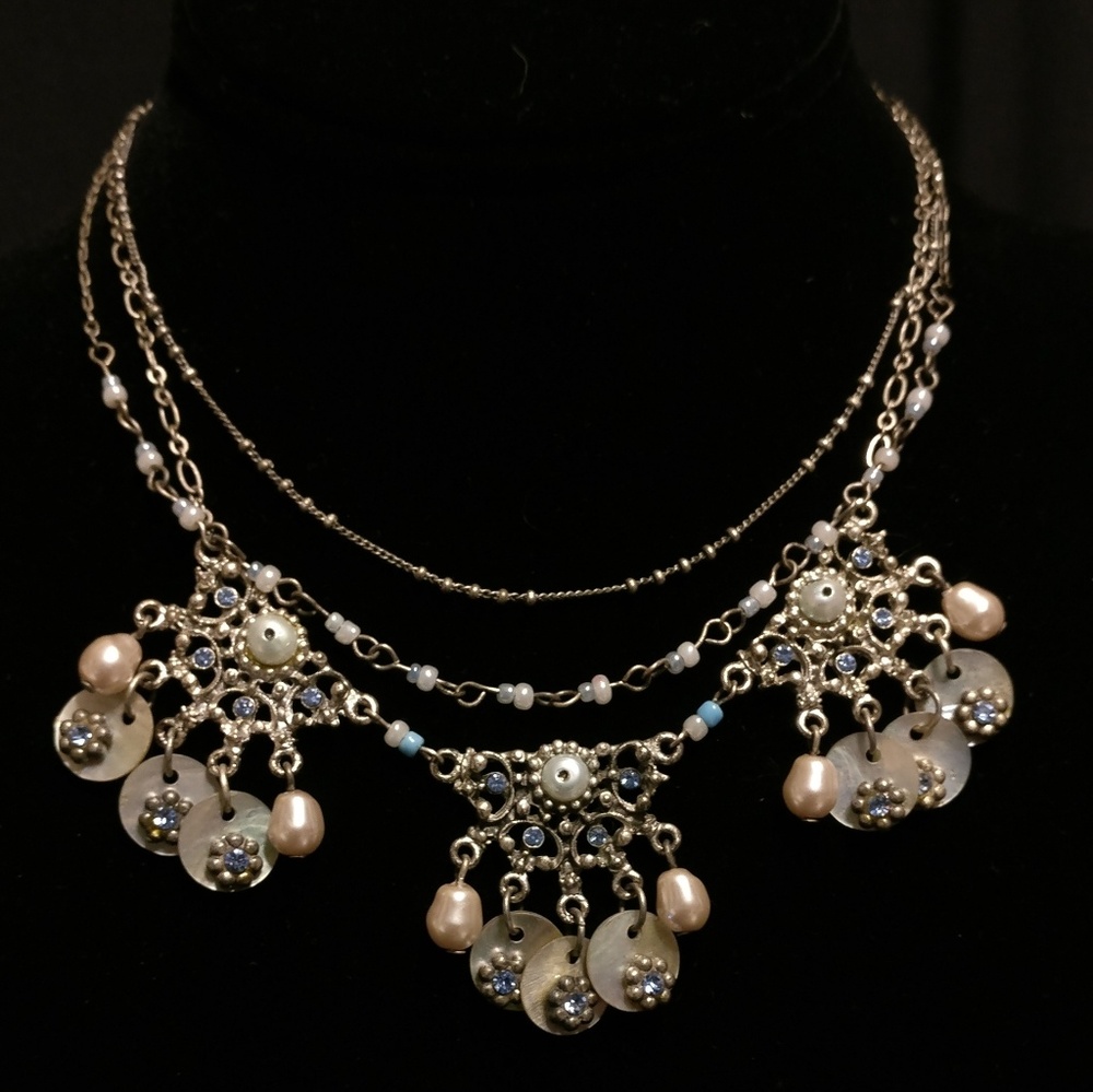 Vintage Rhinestone Pearl Mother of Pearl Necklace